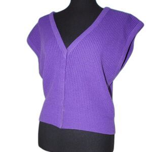 Purple Knitted Sleeveless Cardigan with a Button Up Front